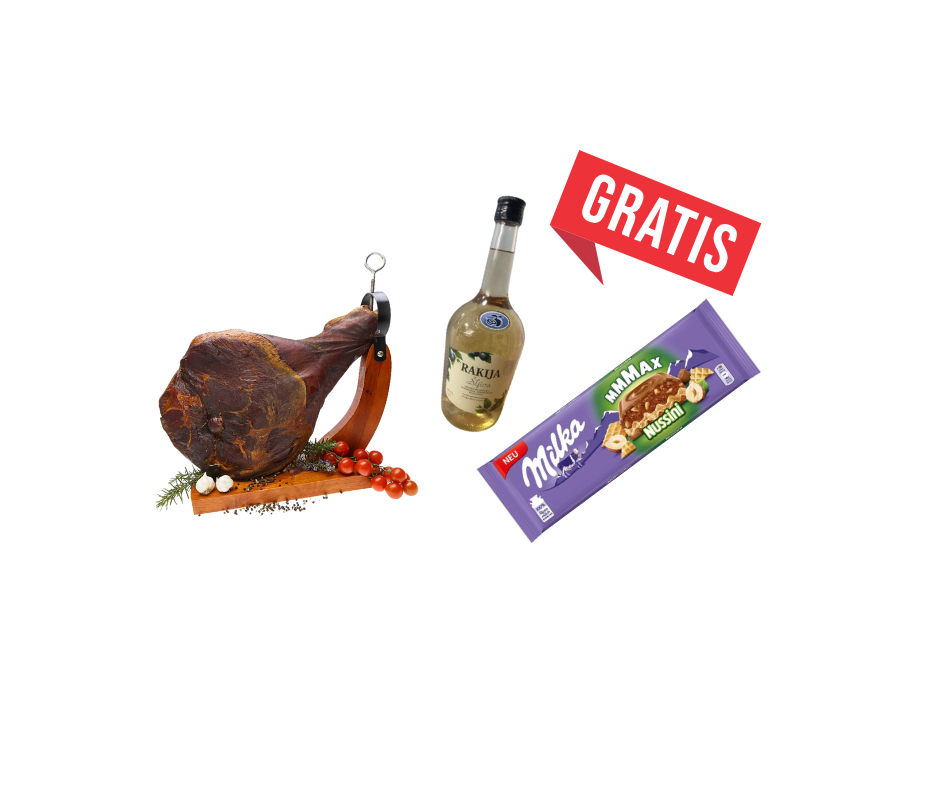 .Pršut cijeli- domaći & GRATIS Šljiva '' Bakarni Lonac'' + Milka 0,300g